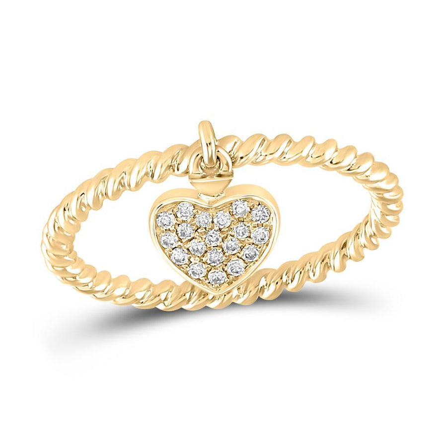 10kt Yellow Gold Womens Round Diamond Heart Dangle Stackable Band Ring 1/10 Cttw