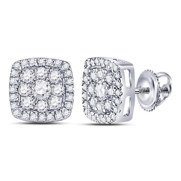 14kt White Gold Womens Round Diamond Square Cluster Earrings 1 Cttw