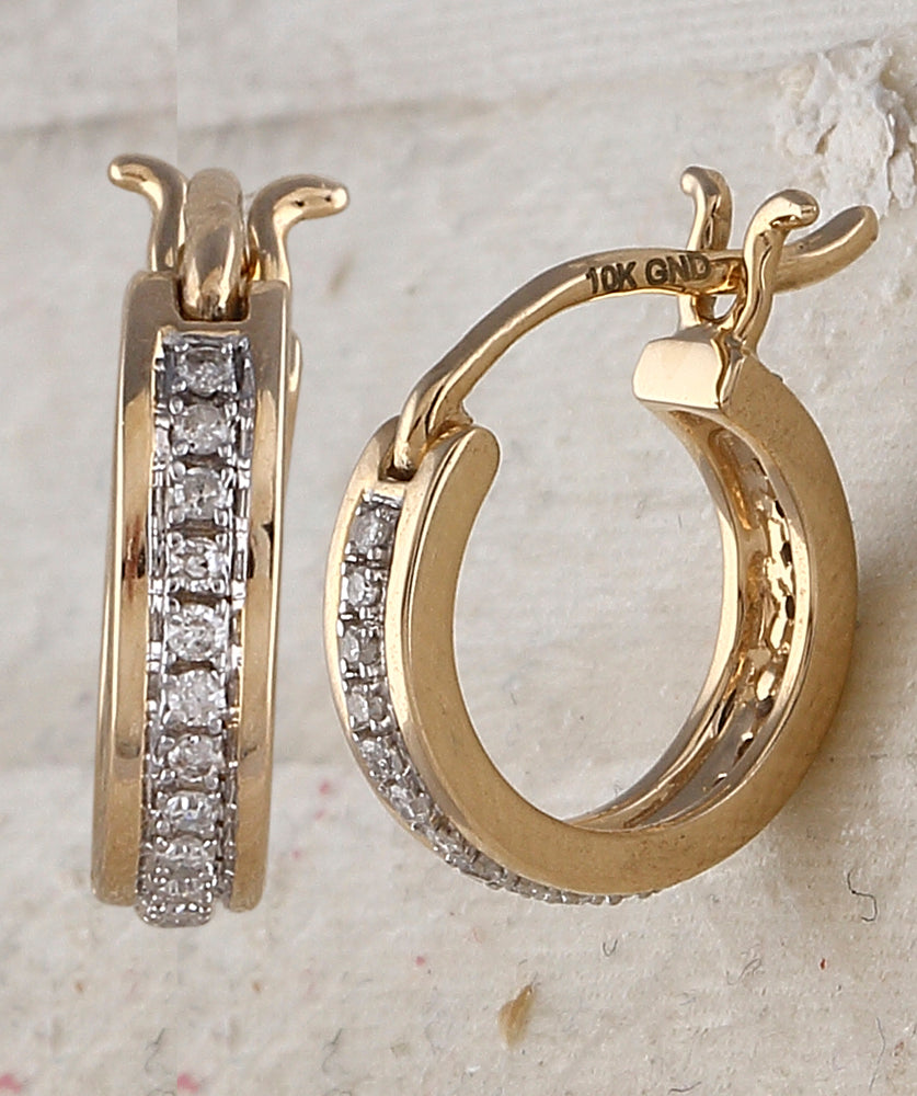 10kt Yellow Gold Womens Round Diamond Single Row Hoop Earrings 1/6 Cttw