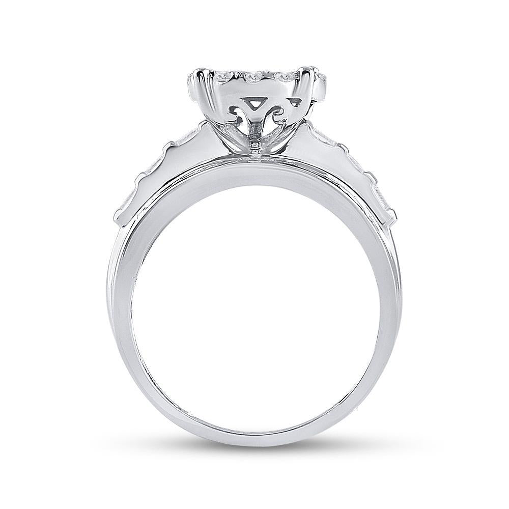 10kt White Gold Round Diamond Cluster Bridal Wedding Engagement Ring 7/8 Cttw