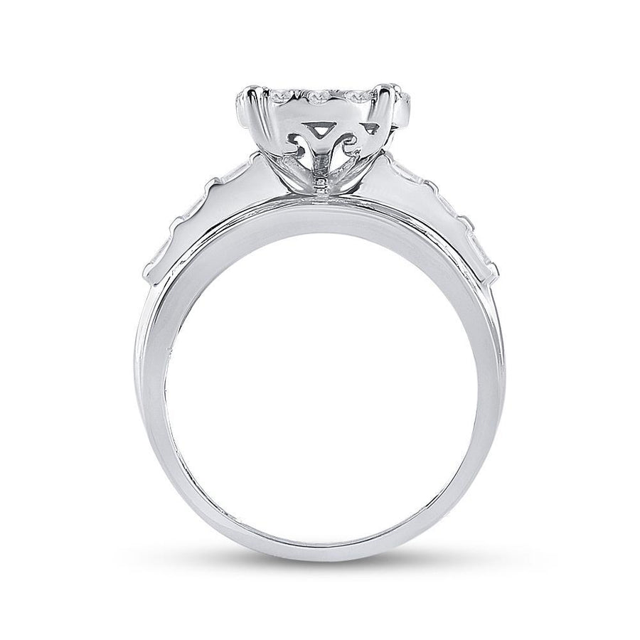 10kt White Gold Round Diamond Cluster Bridal Wedding Engagement Ring 7/8 Cttw