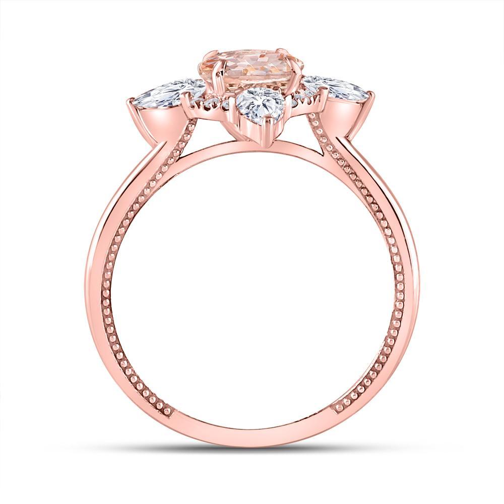14kt Rose Gold Womens Round Morganite Halo Bridal Wedding Engagement Ring 1-3/4 Cttw