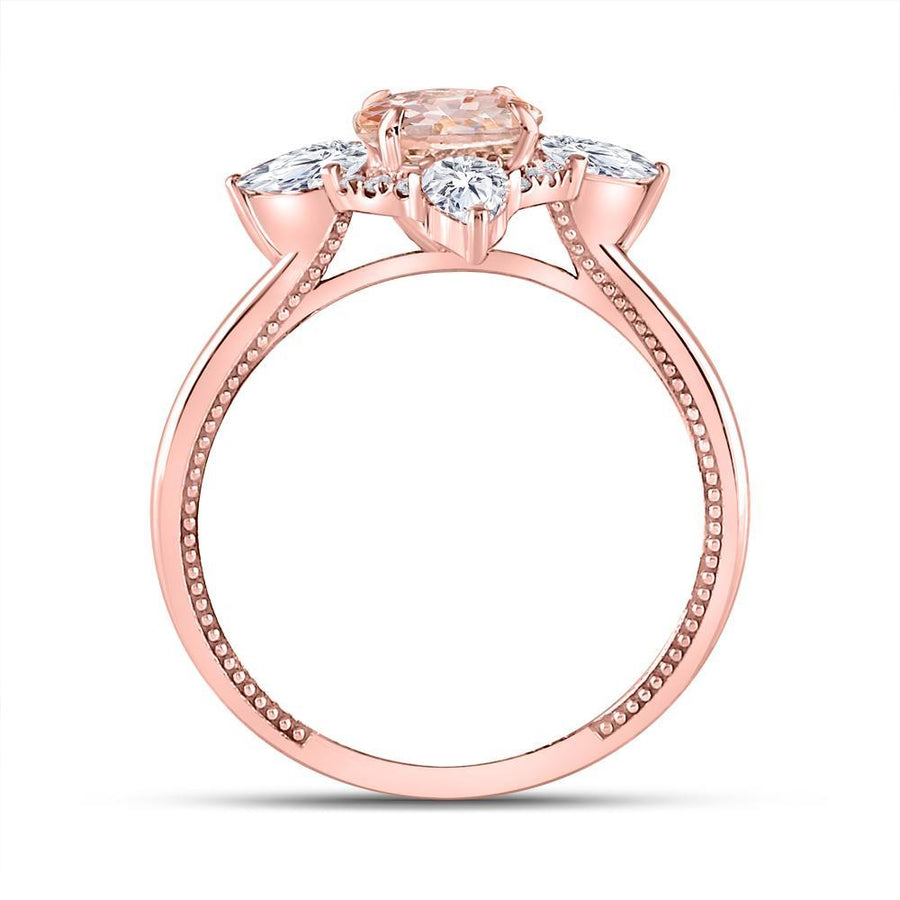 14kt Rose Gold Womens Round Morganite Halo Bridal Wedding Engagement Ring 1-3/4 Cttw