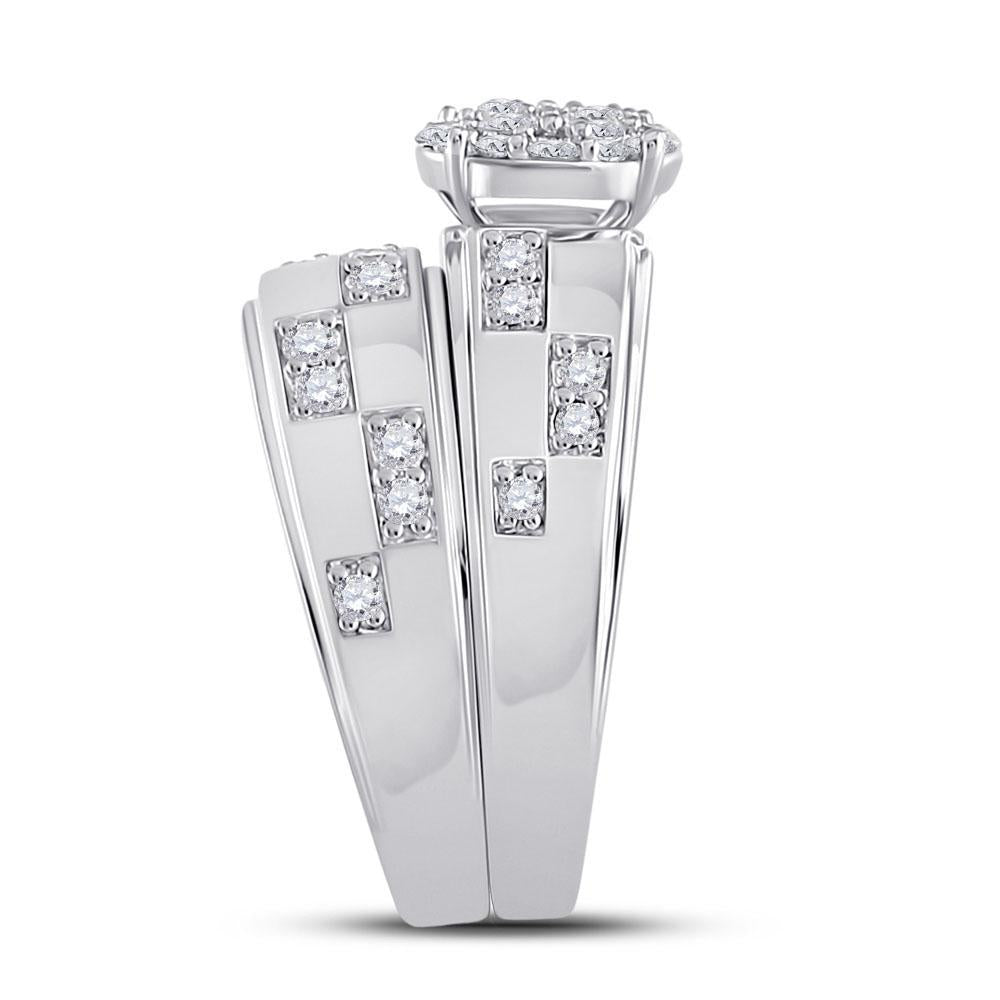 14kt White Gold His Hers Round Diamond Cluster Matching Wedding Set 1 Cttw