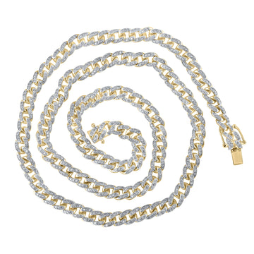 10kt Yellow Gold Mens Round Diamond 22-inch Cuban Link Chain Necklace 3-7/8 Cttw