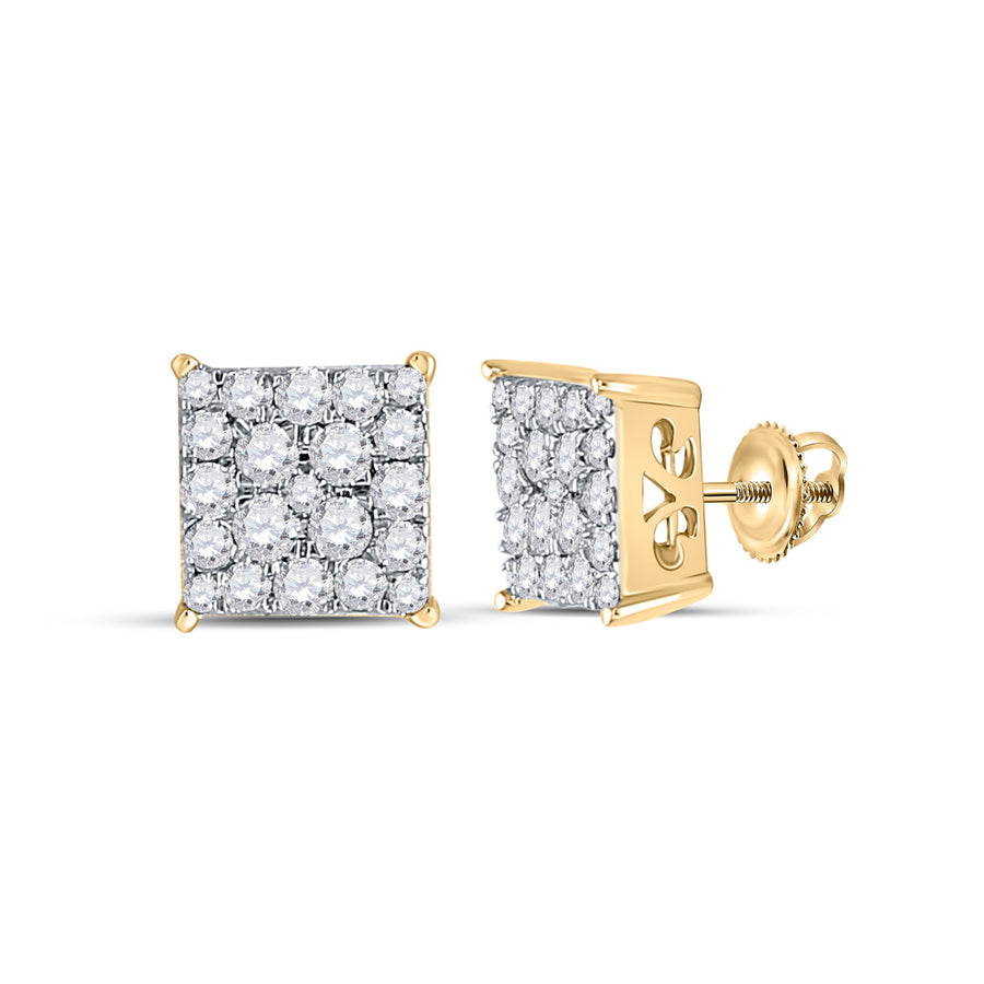 10kt Yellow Gold Womens Round Diamond Square Earrings 1/2 Cttw