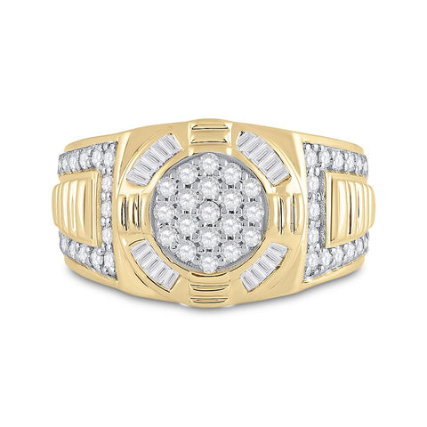10kt Yellow Gold Mens Round Diamond Circle Cluster Ring 1 Cttw