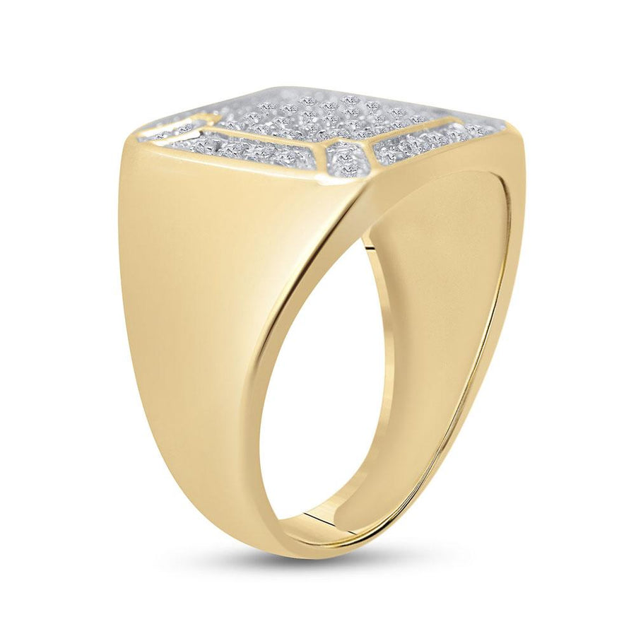 10kt Yellow Gold Mens Round Diamond Square Cluster Ring 1/3 Cttw