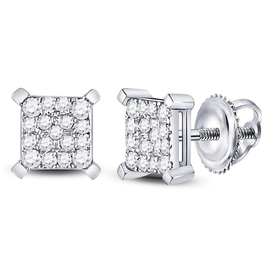 10kt White Gold Womens Round Diamond Square Cluster Earrings 1/4 Cttw
