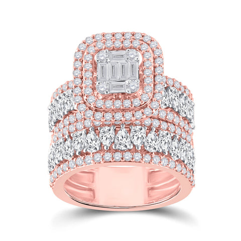 14kt Rose Gold Baguette Diamond Square Bridal Wedding Ring Band Set 3-1/2 Cttw