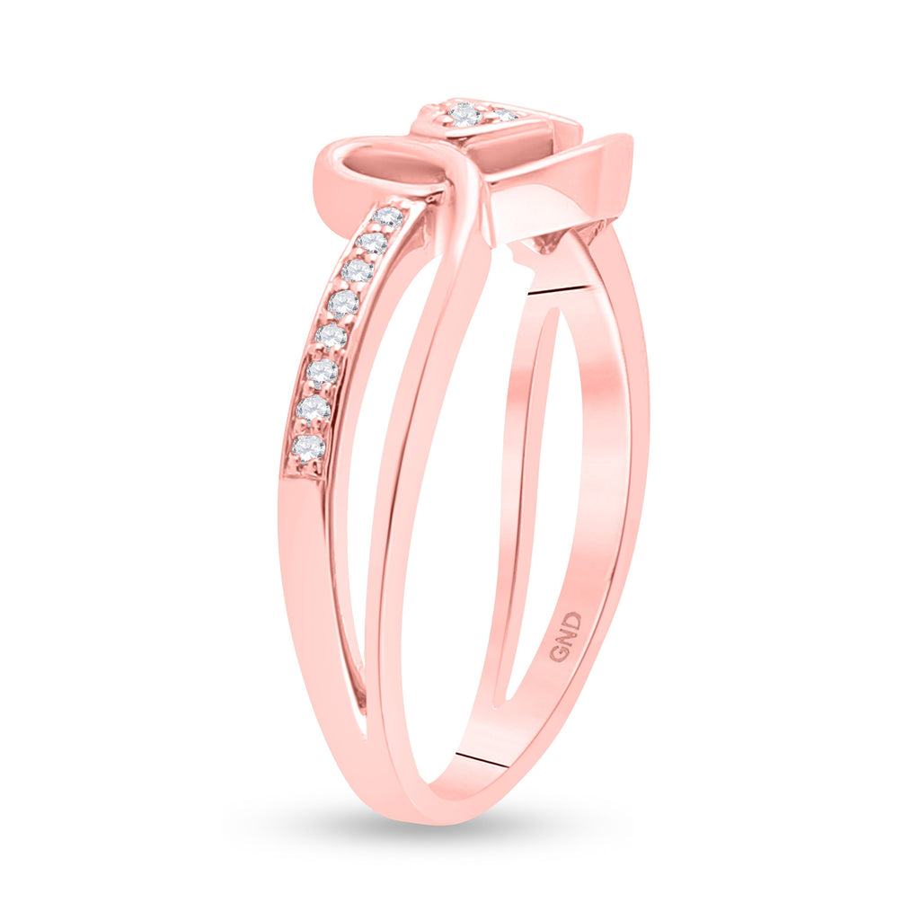 10kt Rose Gold Womens Round Diamond Love Heart Ring 1/12 Cttw