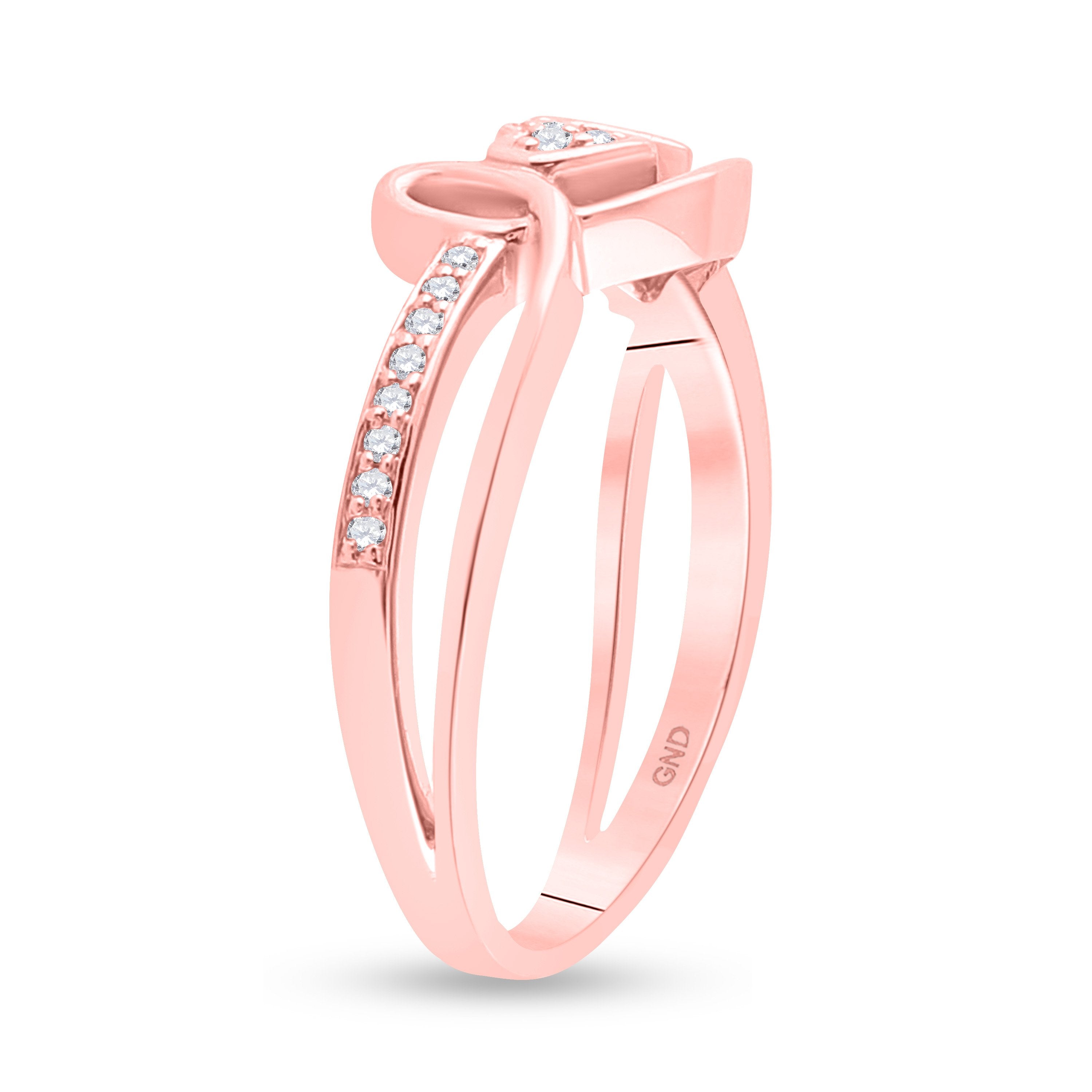 10kt Rose Gold Womens Round Diamond Love Heart Ring 1/12 Cttw