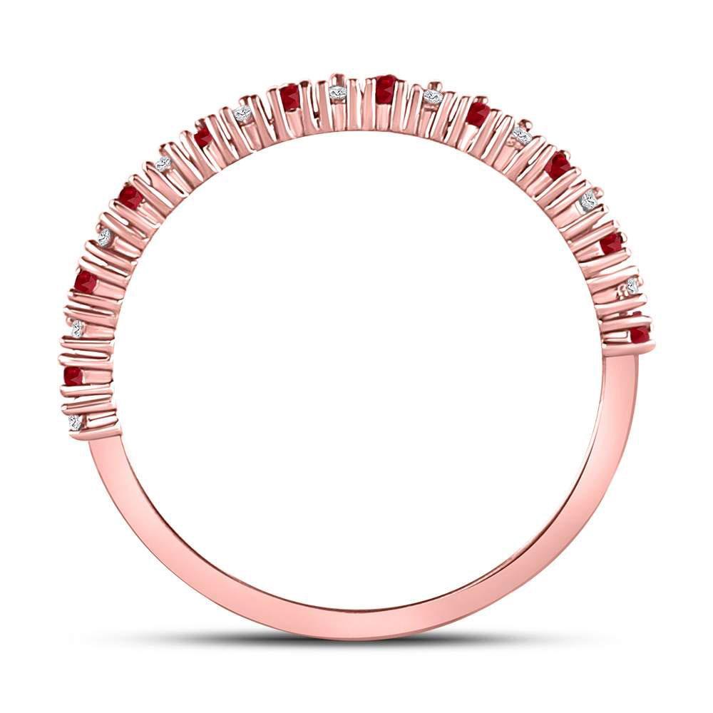 10kt Rose Gold Womens Round Ruby Diamond Stackable Band Ring 1/4 Cttw