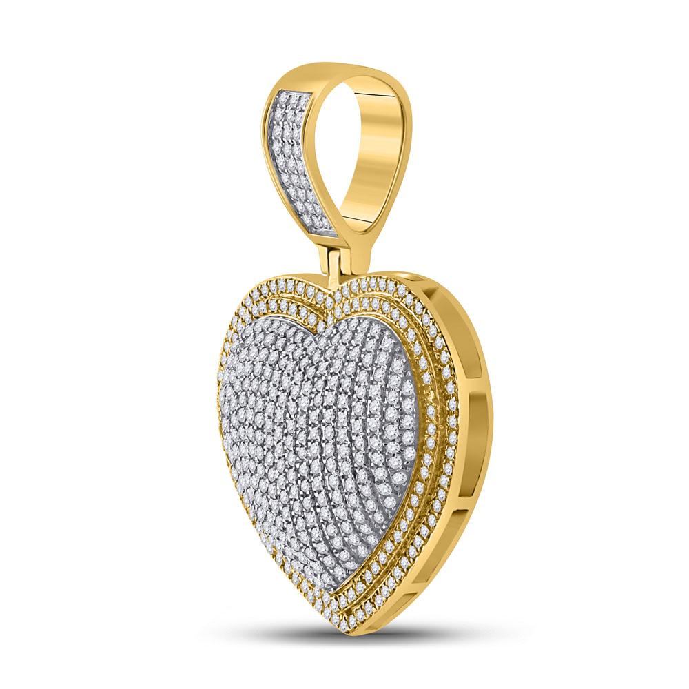 10kt Yellow Gold Mens Round Diamond Heart Charm Pendant 1-1/4 Cttw
