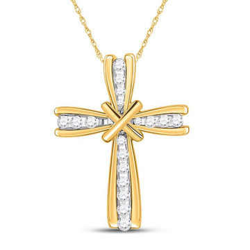 10kt Yellow Gold Womens Round Diamond Cross Pendant 1/6 Cttw