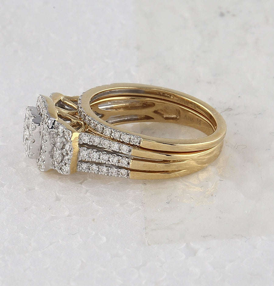 14kt Yellow Gold Round Diamond Bridal Wedding Ring Band Set 1 Cttw