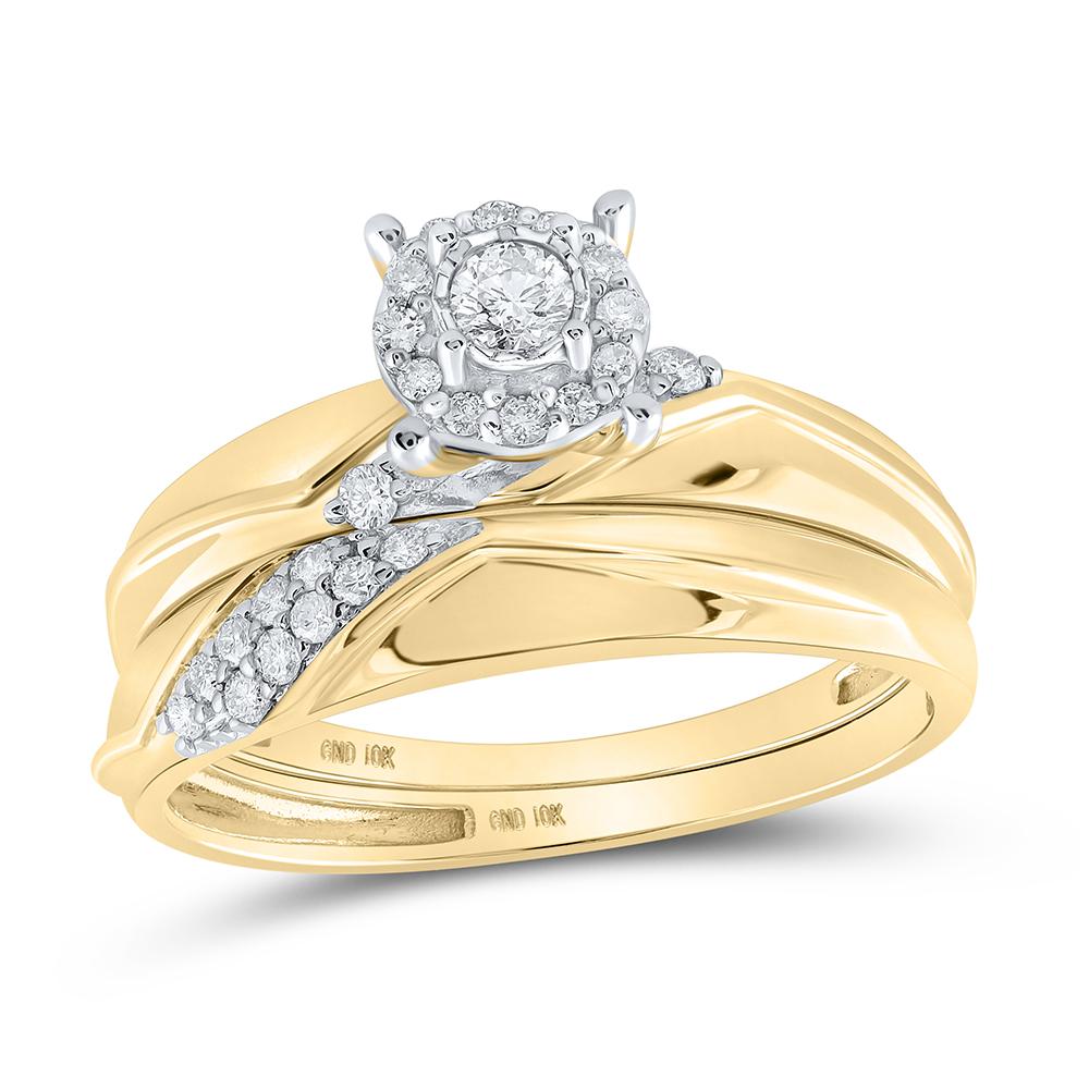 10kt Yellow Gold His Hers Round Diamond Halo Matching Wedding Set 1/3 Cttw