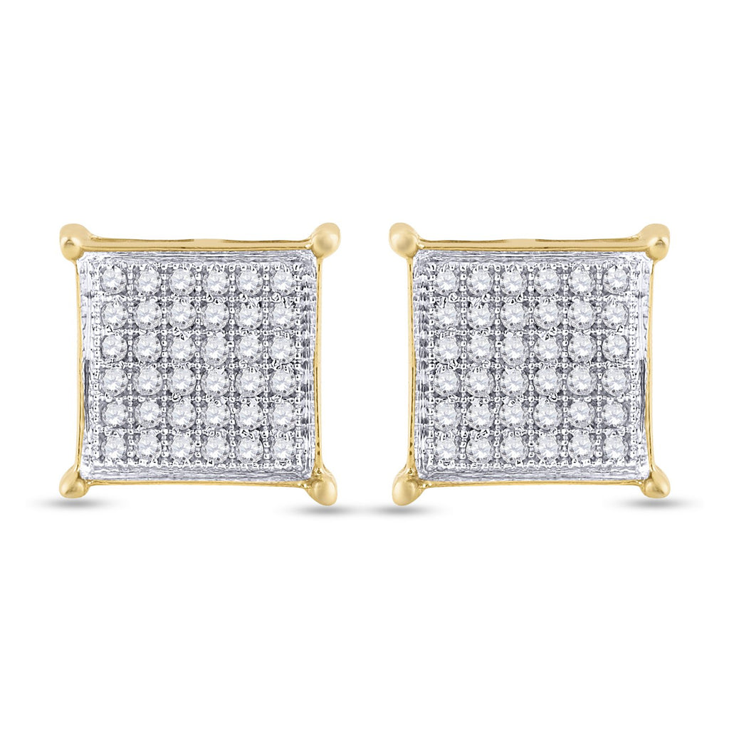 Yellow-tone Sterling Silver Womens Round Diamond Square Earrings 1/4 Cttw