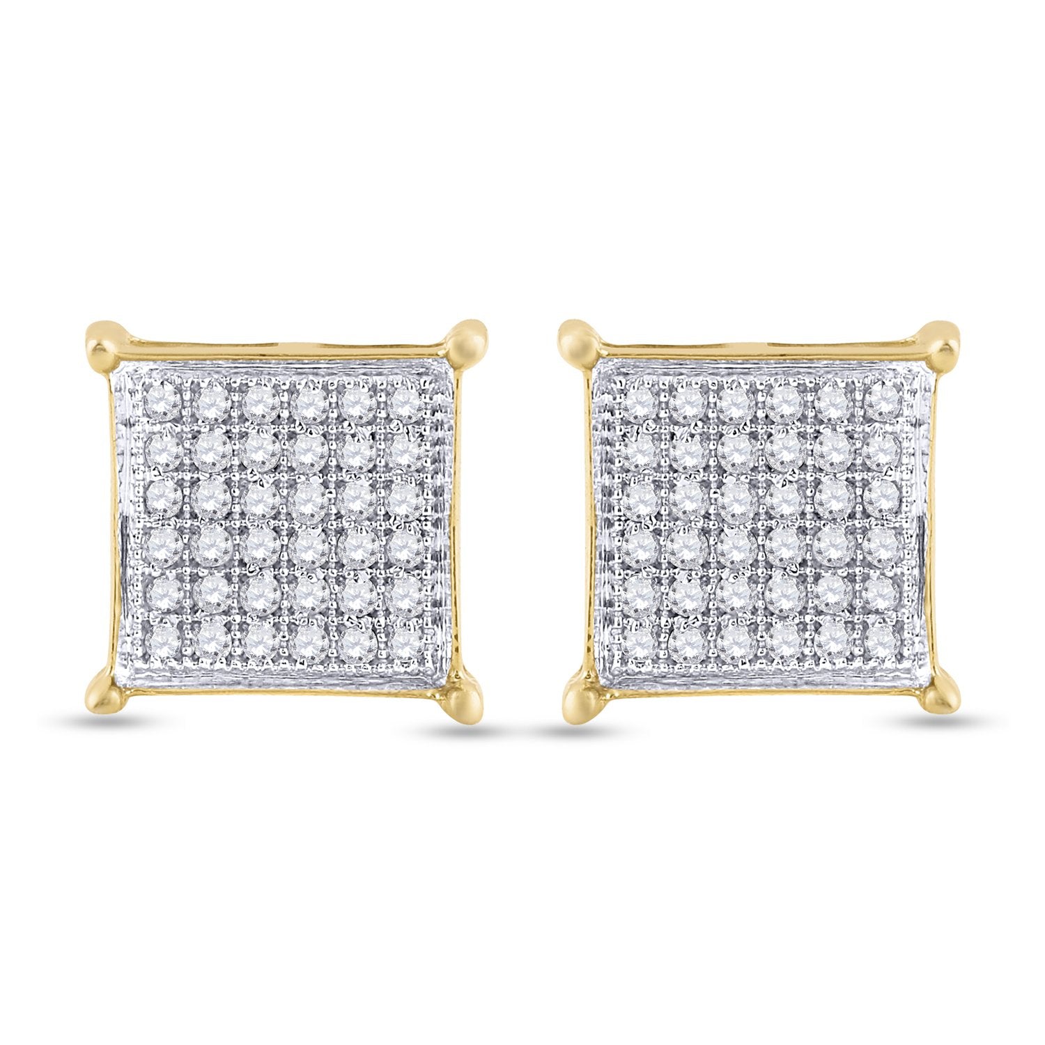 Yellow-tone Sterling Silver Womens Round Diamond Square Earrings 1/4 Cttw