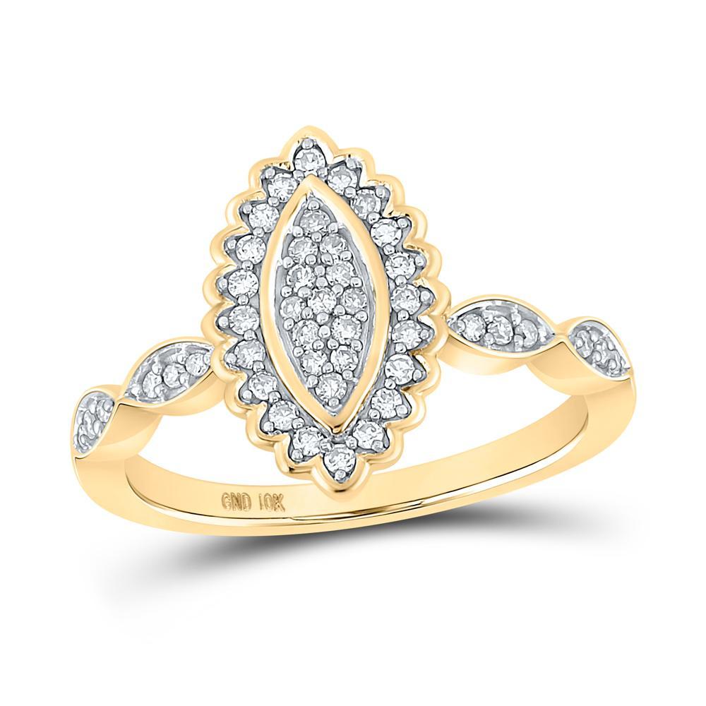 10kt Yellow Gold Womens Round Diamond Oval Cluster Ring 1/4 Cttw