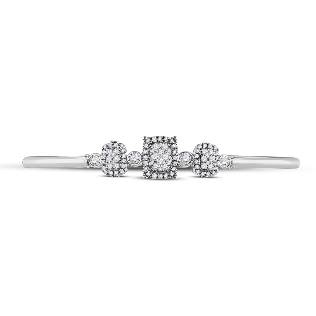 14kt White Gold Womens Round Diamond Triple Cluster Bangle Bracelet 7/8 Cttw