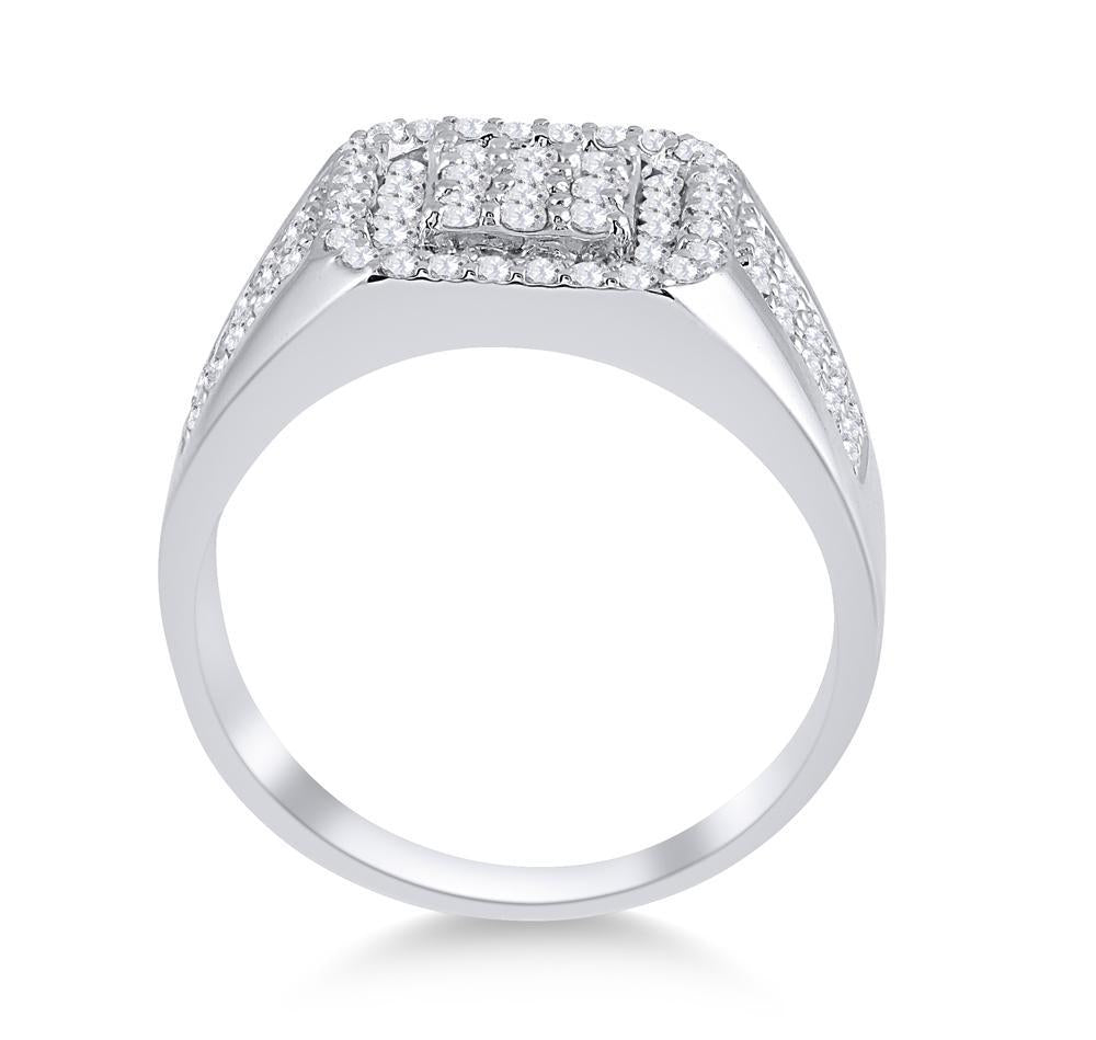 14kt White Gold Mens Round Diamond Square Ring 1-1/4 Cttw