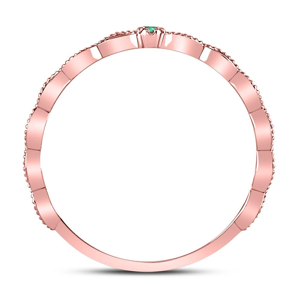 10kt Rose Gold Womens Round Emerald Solitaire Milgrain Stackable Band Ring .01 Cttw