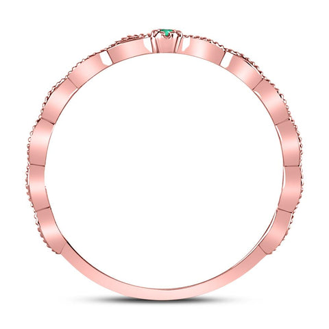 10kt Rose Gold Womens Round Emerald Solitaire Milgrain Stackable Band Ring .01 Cttw