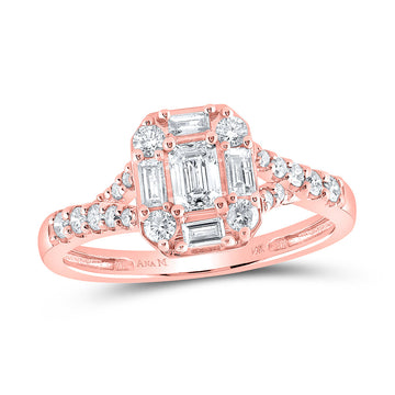 14kt Rose Gold Emerald Diamond Halo Bridal Wedding Engagement Ring 3/4 Cttw