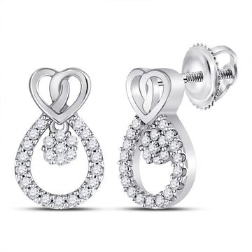 10kt White Gold Womens Round Diamond Teardrop Heart Earrings 1/6 Cttw
