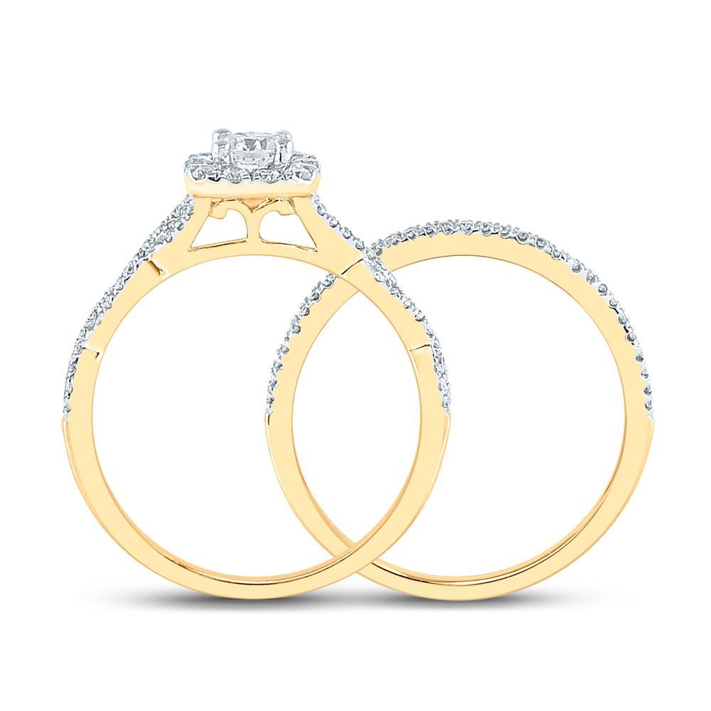 14kt Yellow Gold Round Diamond Twist Bridal Wedding Ring Band Set 5/8 Cttw