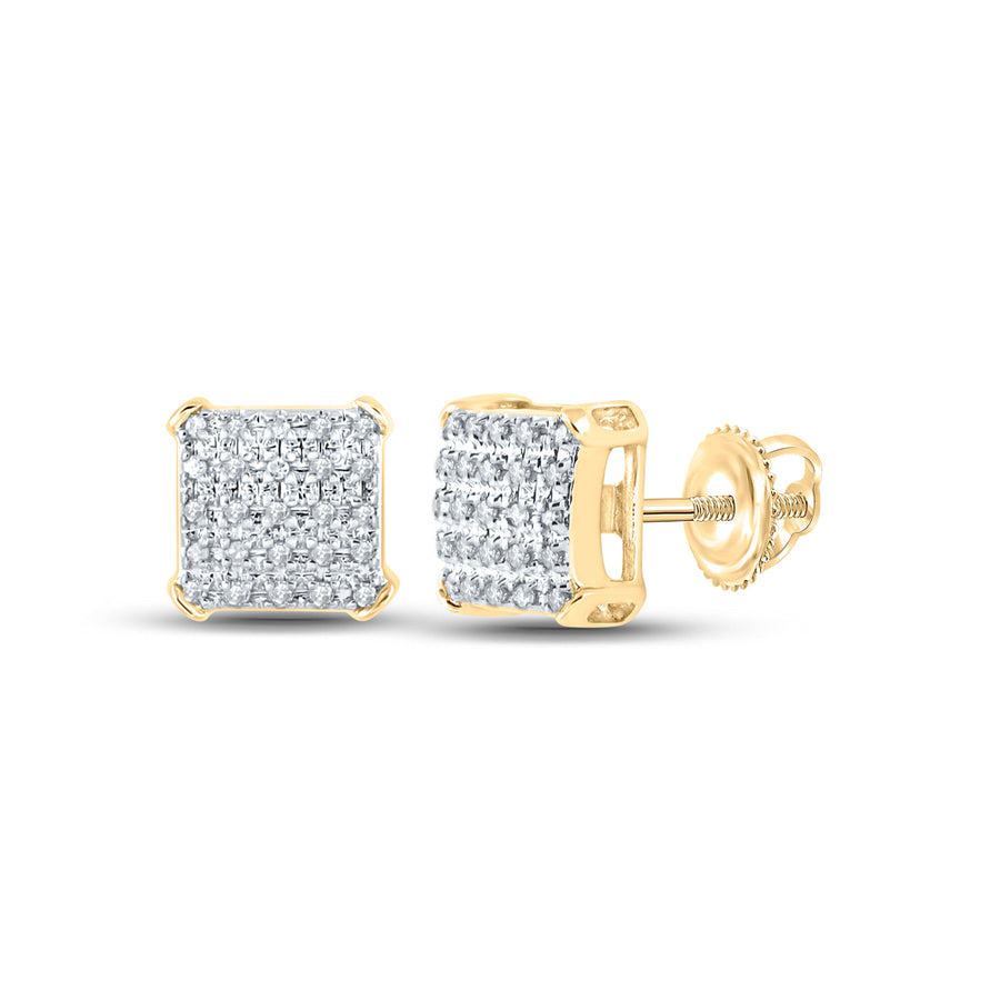 10kt Yellow Gold Round Diamond Square Earrings 1/8 Cttw