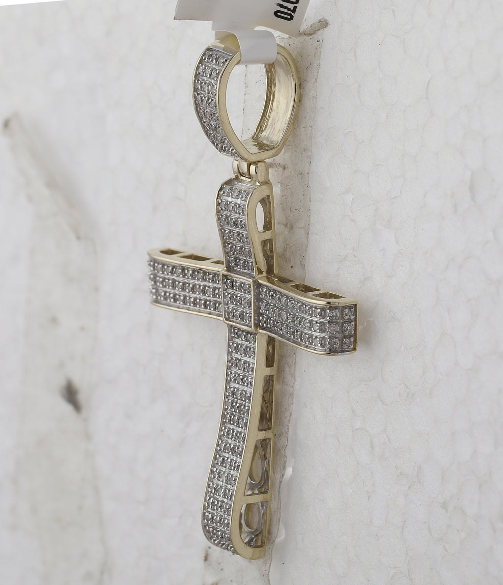 10kt Yellow Gold Mens Round Diamond Cross Charm Pendant 1/2 Cttw