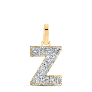 10kt Yellow Gold Mens Baguette Diamond Z Initial Letter Charm Pendant 1/2 Cttw