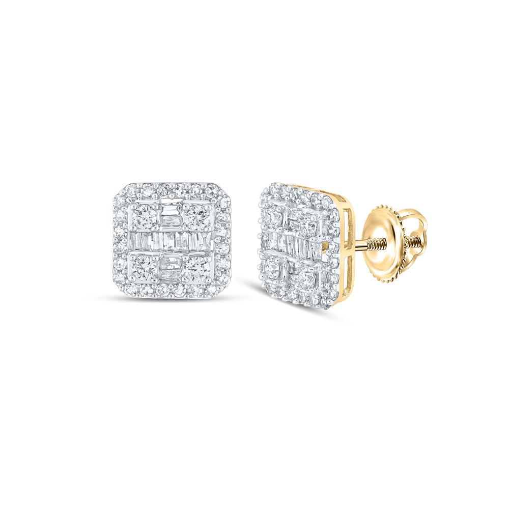14kt Yellow Gold Baguette Diamond Square Earrings 3/4 Cttw
