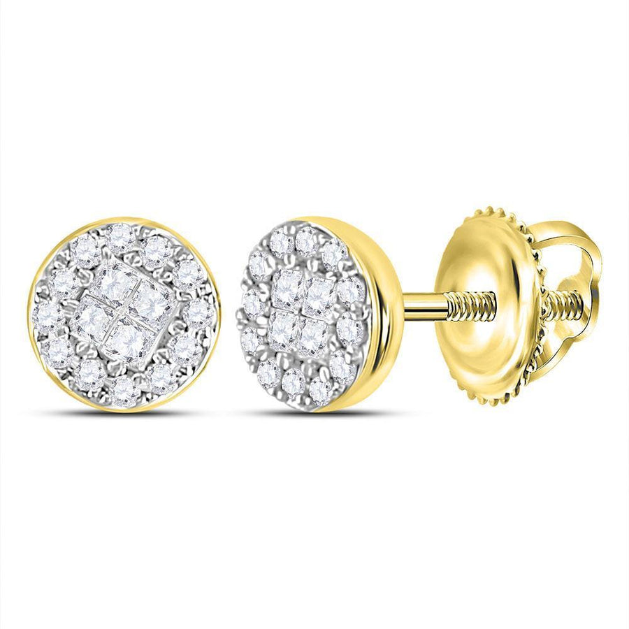 14kt Yellow Gold Womens Princess Round Diamond Cluster Earrings 1/6 Cttw