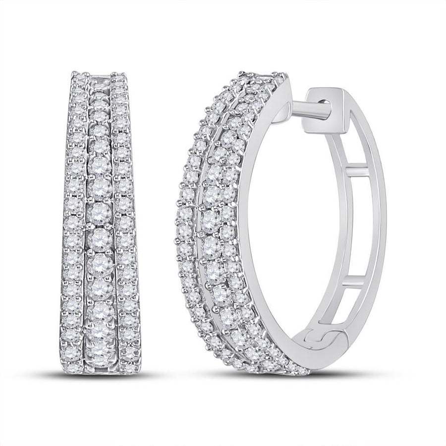 14kt White Gold Womens Round Diamond Fashion Tapered Hoop Earrings 1 Cttw