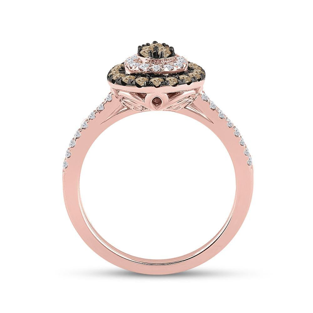 14kt Rose Gold Womens Round Brown Diamond Teardrop Ring 3/4 Cttw