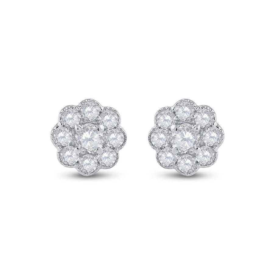 14kt White Gold Womens Round Diamond Cluster Earrings 3/4 Cttw