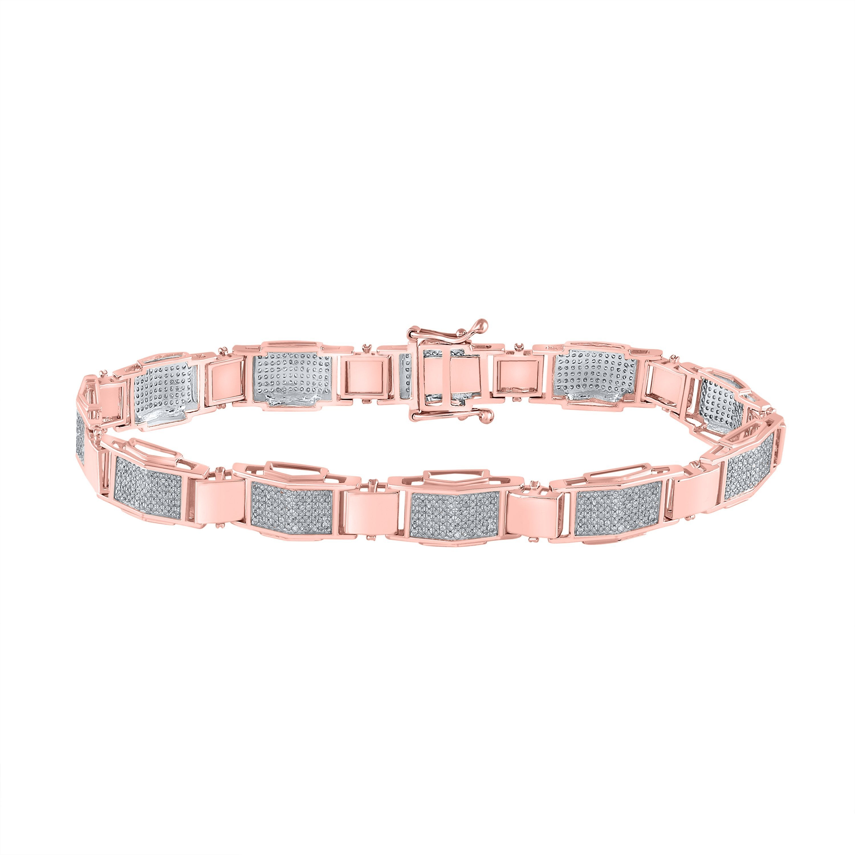 10kt Rose Gold Mens Round Diamond Link Bracelet 1-1/2 Cttw