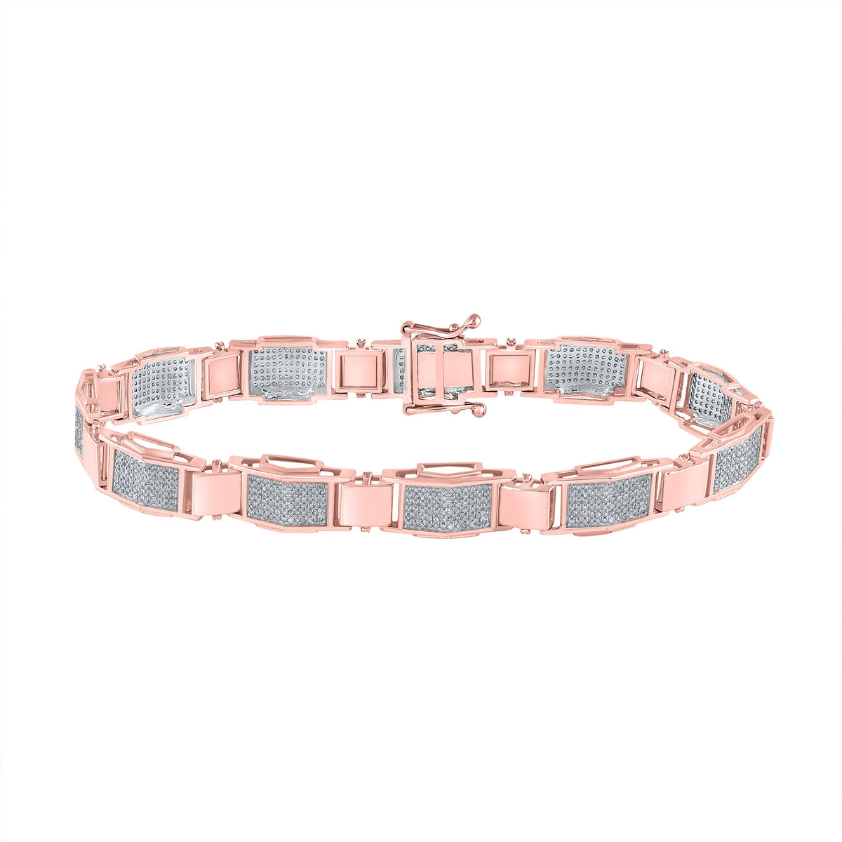 10kt Rose Gold Mens Round Diamond Link Bracelet 1-1/2 Cttw