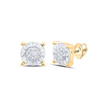 10kt Yellow Gold Womens Round Diamond Cluster Earrings 1/4 Cttw