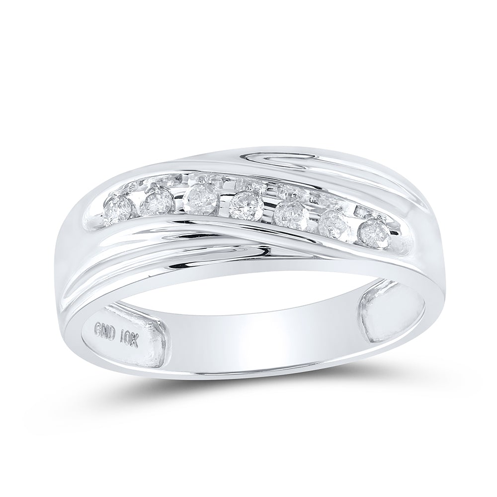10kt White Gold Mens Round Diamond Wedding Single Row Band Ring 1/4 Cttw