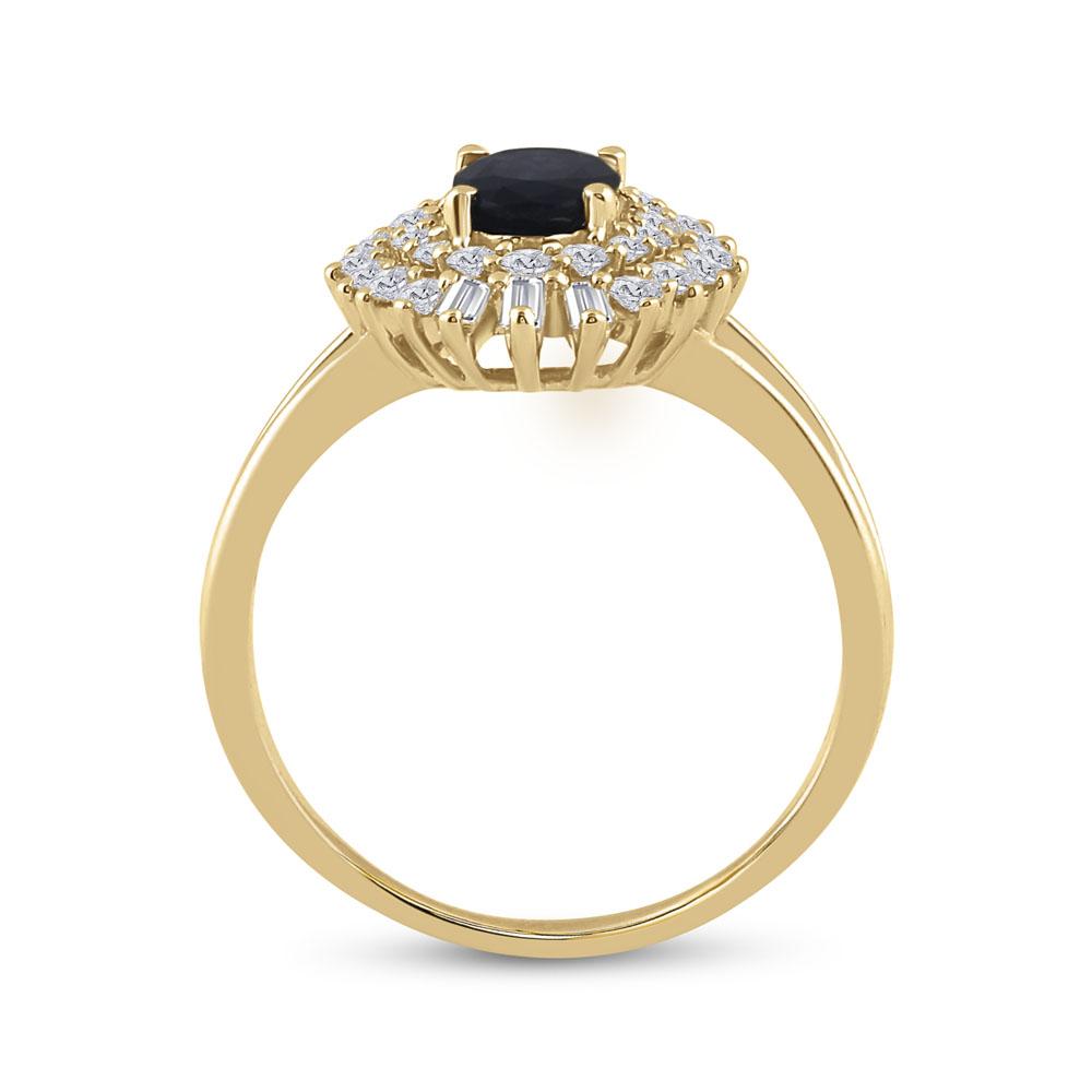 14kt Yellow Gold Womens Oval Blue Sapphire Diamond Solitaire Ring 1-1/3 Cttw