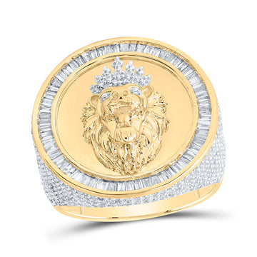 10kt Yellow Gold Mens Round Diamond Lion Face Circle Ring 2-3/8 Cttw