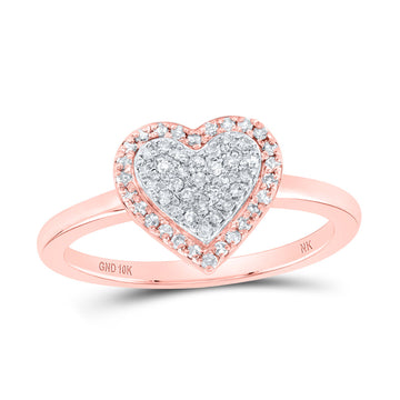 10kt Rose Gold Womens Round Diamond Heart Ring 1/4 Cttw