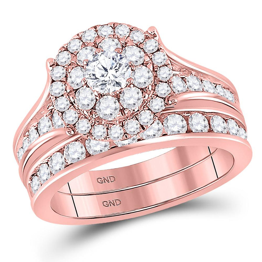 14kt Rose Gold Round Diamond Bridal Wedding Ring Band Set 1-3/4 Cttw