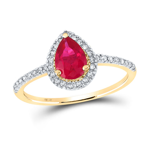 10kt Yellow Gold Womens Pear Synthetic Ruby Solitaire Ring 1 Cttw