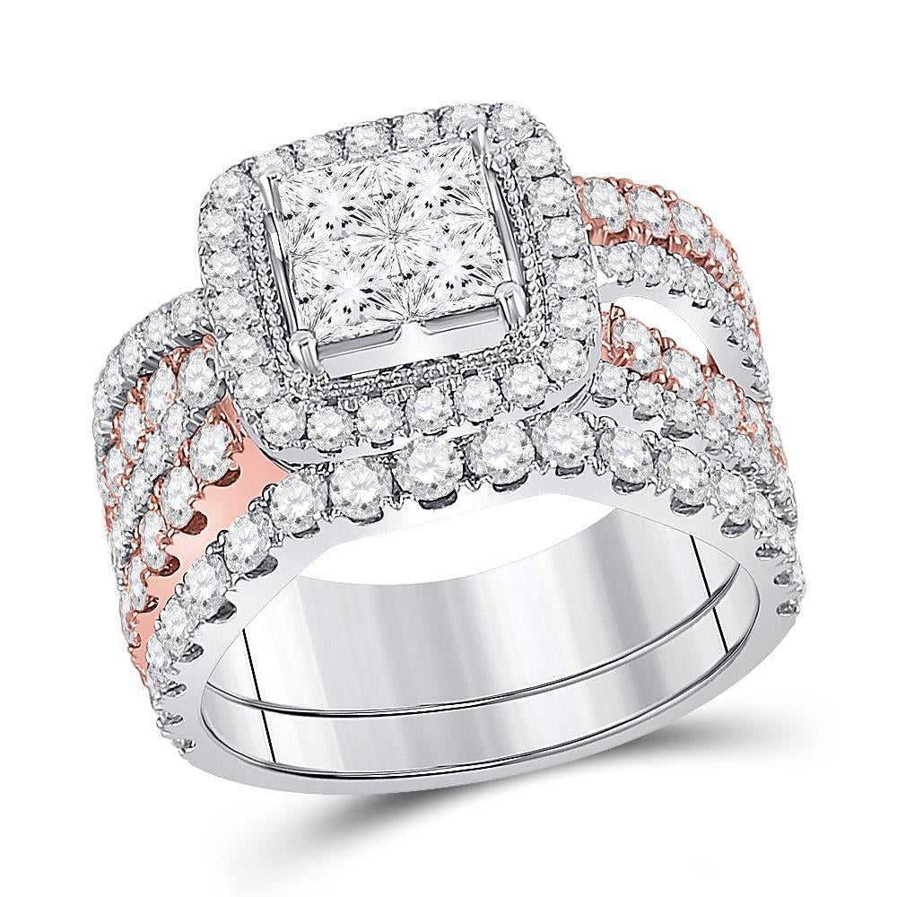 14kt Two-tone Gold Princess Diamond Bridal Wedding Ring Band Set 2-3/4 Cttw