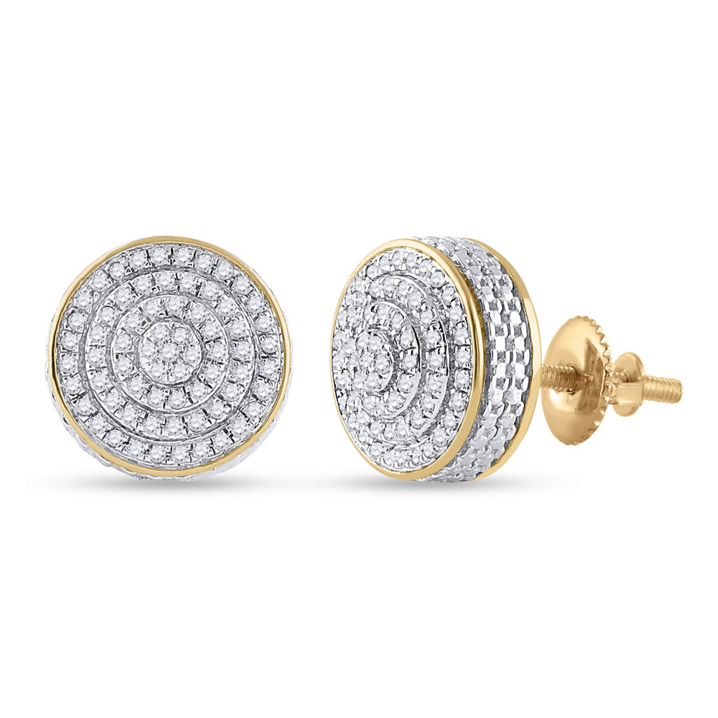10kt Yellow Gold Mens Round Diamond 3D Disk Circle Earrings 1/3 Cttw